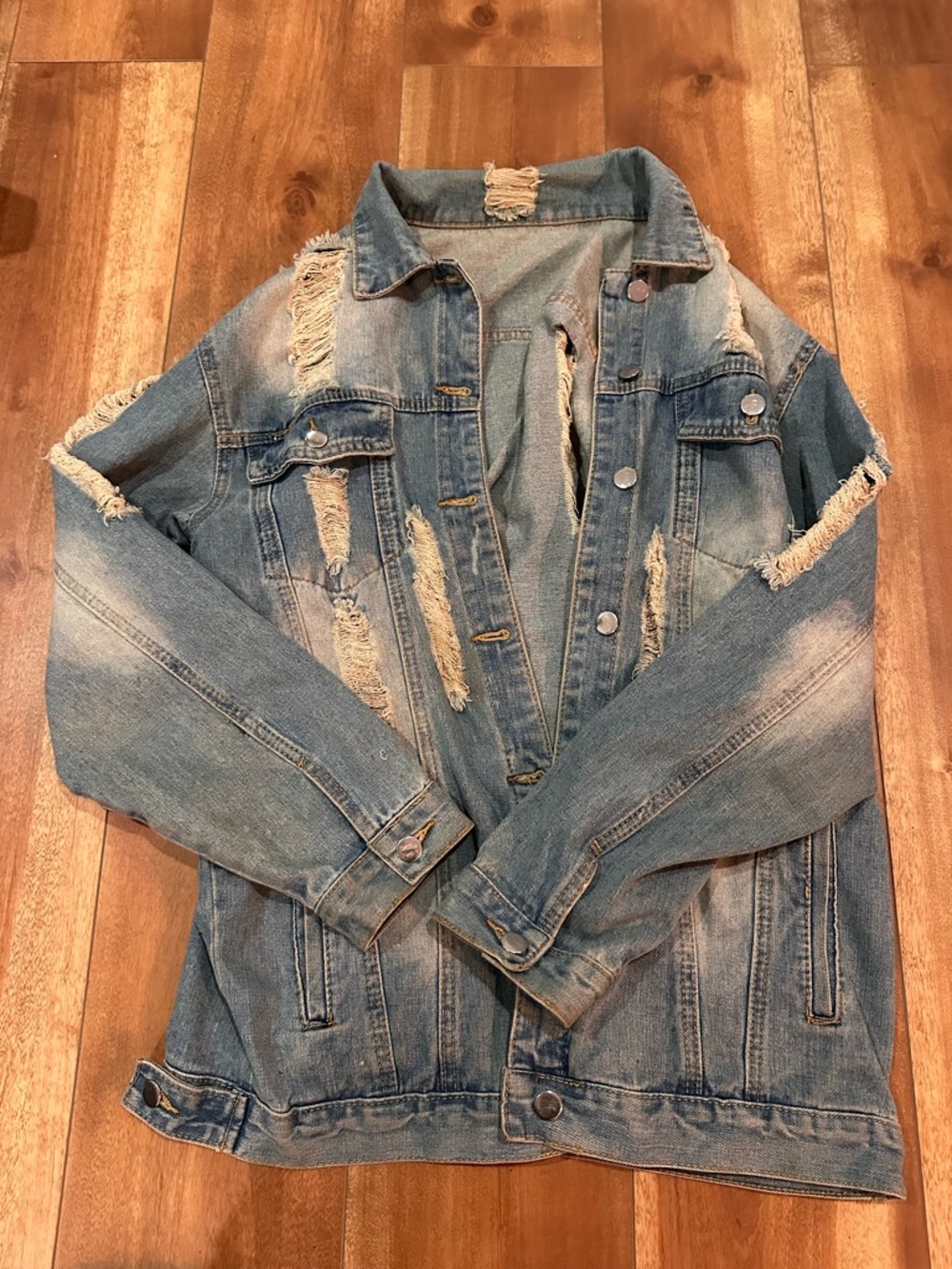Distressed Light Blue Oversized Denim Jacket